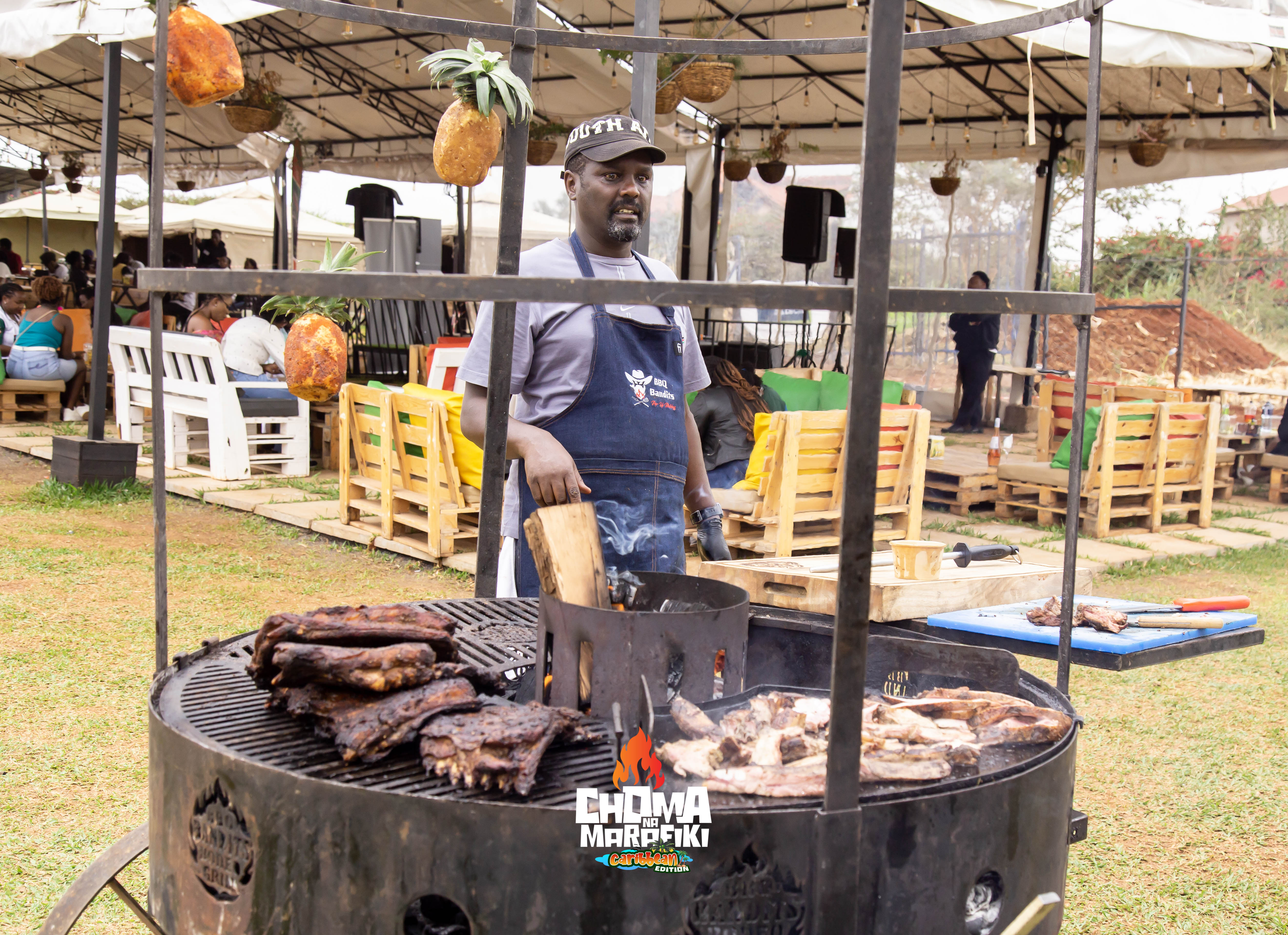 Full view of BBQ grillmaster station at Choma Na Marafiki Caribbean Edition